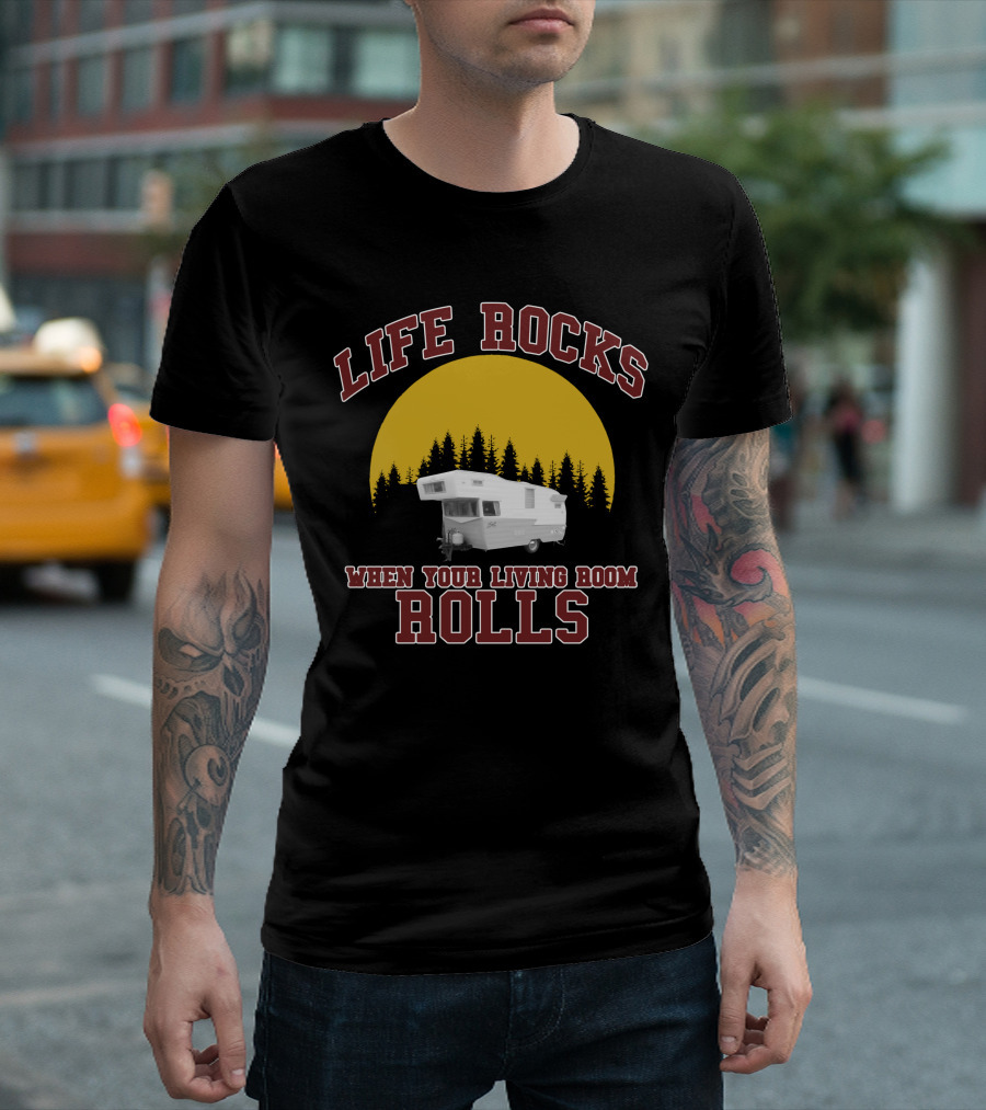 Life Rocks When Your Living Room Rolls Vintage Camper Retro Sunset T-Shirt