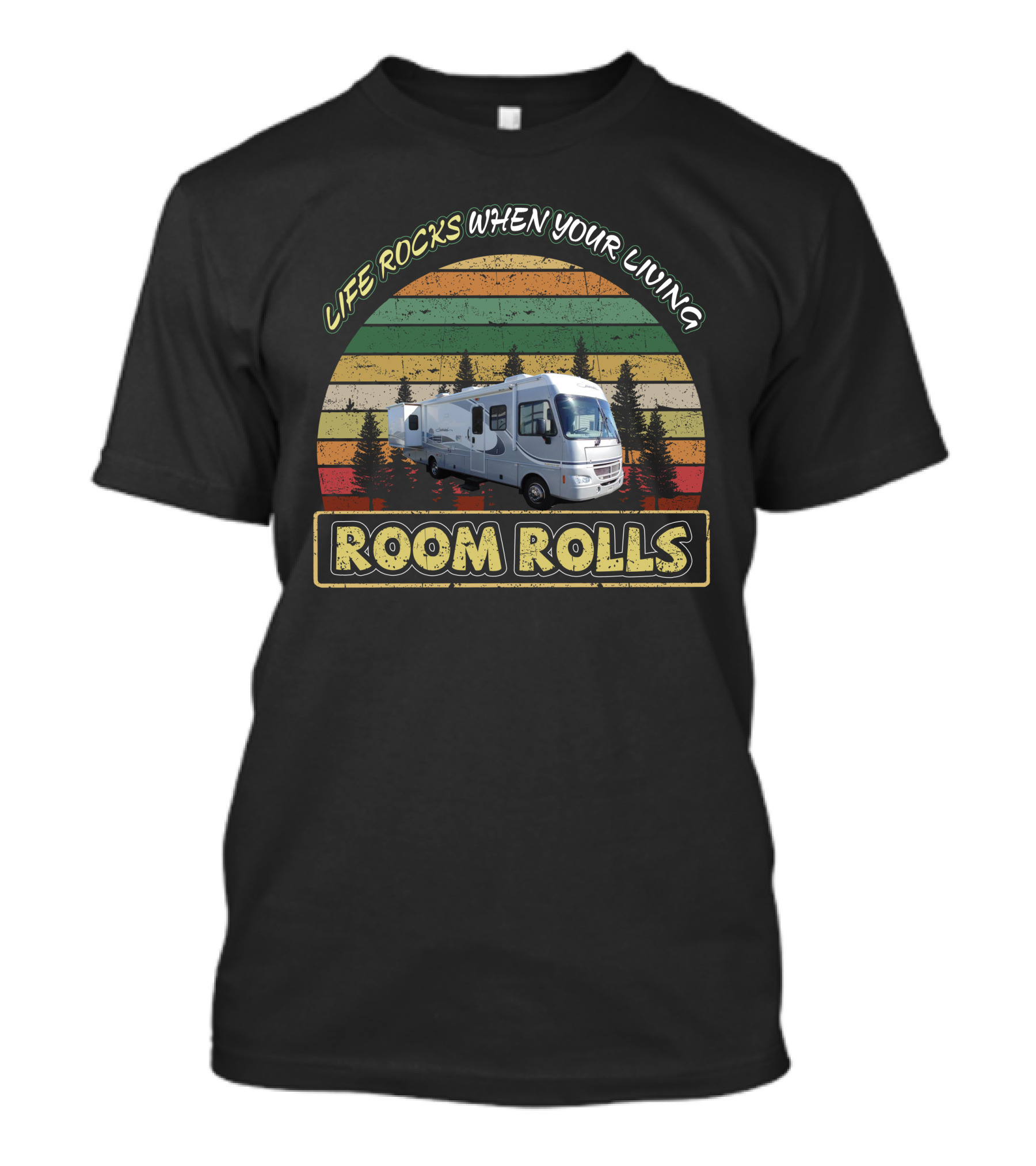 Life Rocks When Your Living Room Rolls Motorhome Retro Stripes T-Shirt