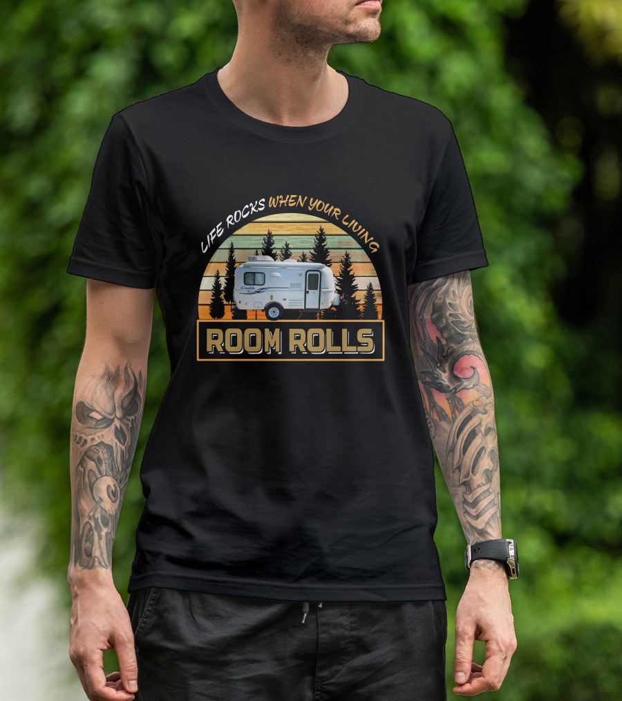 Life Rocks When Your Living Room Rolls Casita 17ft Caravan Forest Vintage Retro Camper T-Shirt