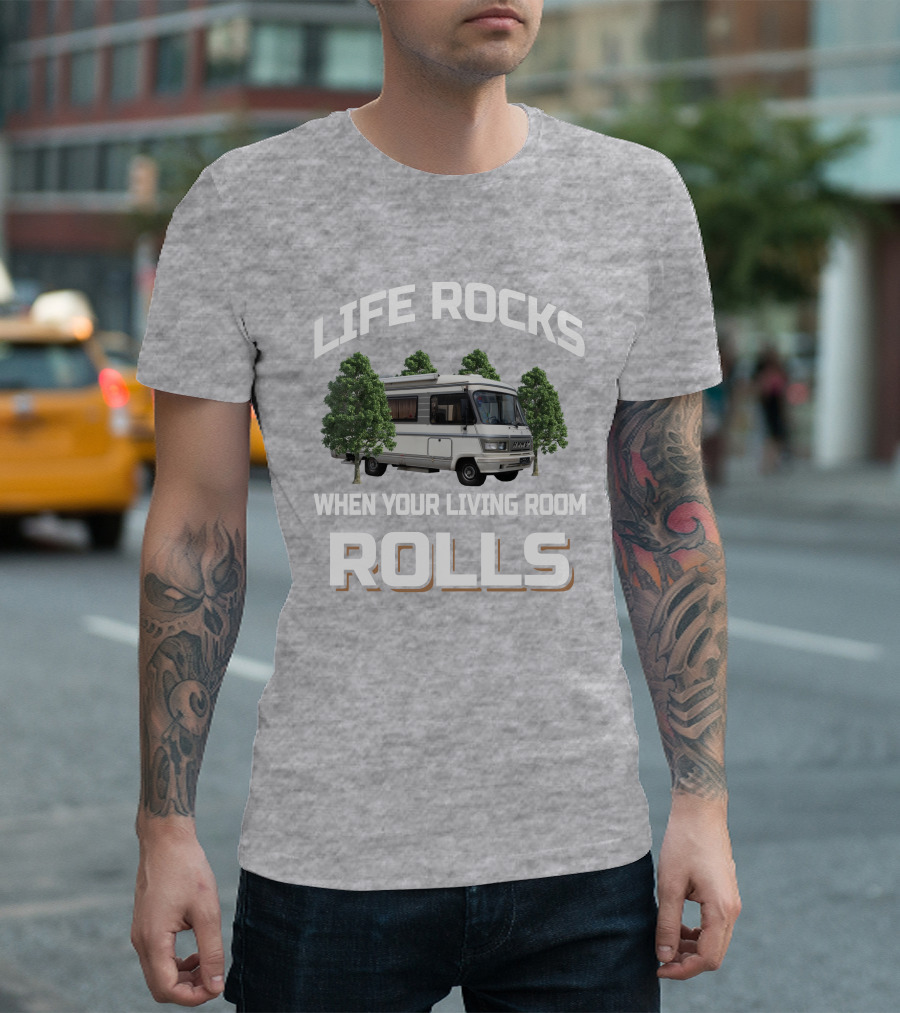 LIFE ROCKS WHEN YOUR LIVING ROOM ROLLS Hymer S555 T-Shirt