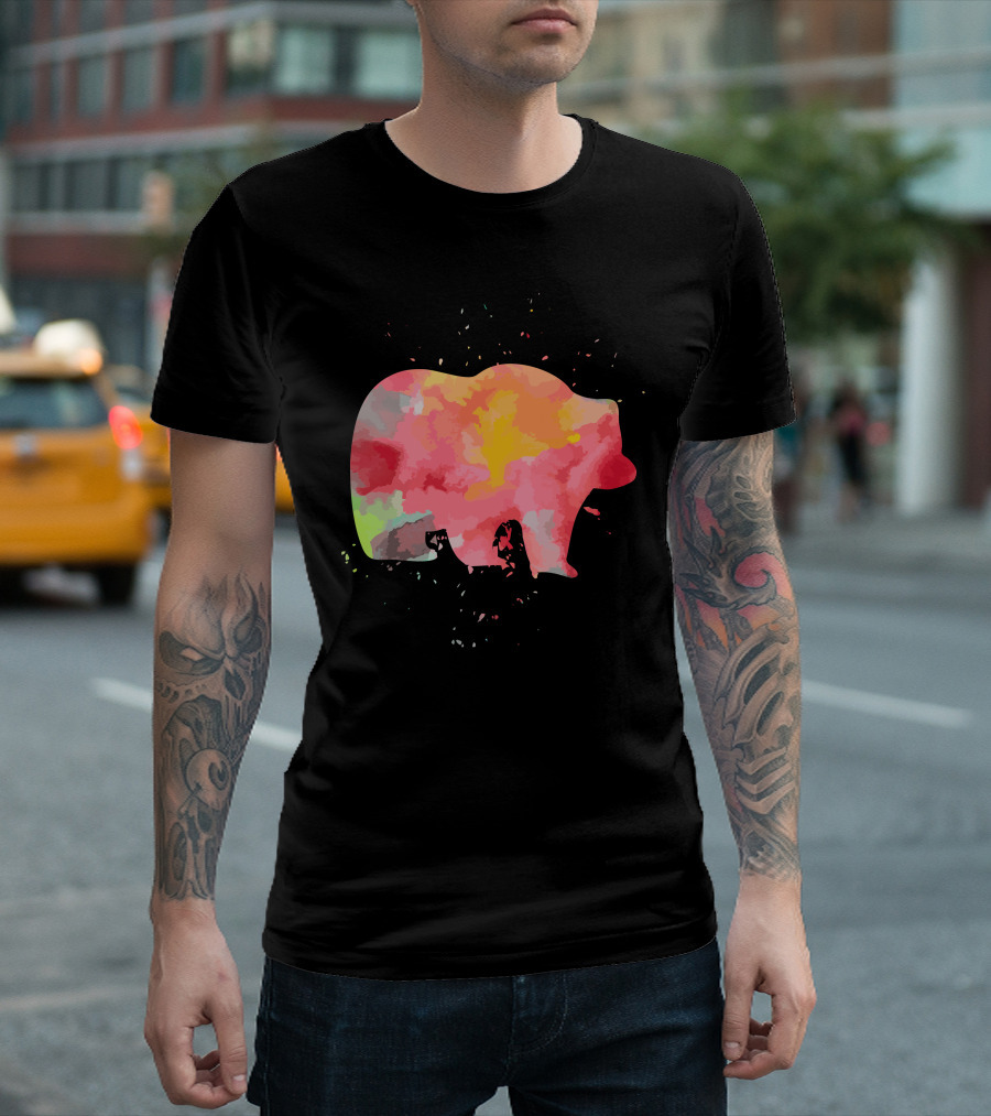 Panda Bear Silhouette with Vibrant Splatter T-Shirt