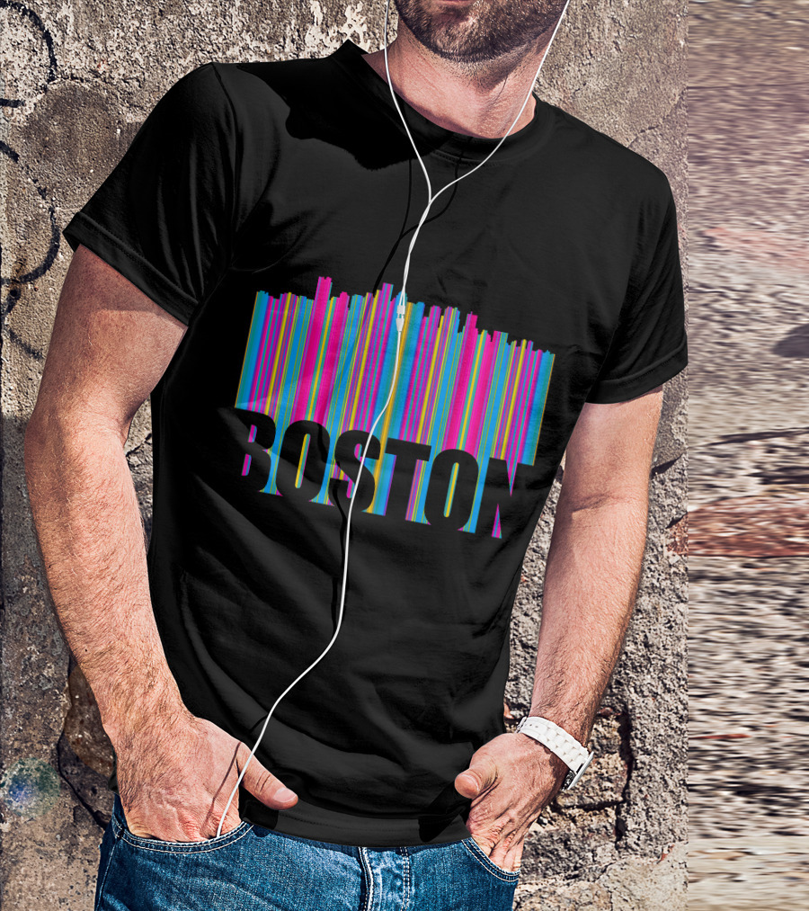 Boston Skyline Colorful Barcode T-Shirt