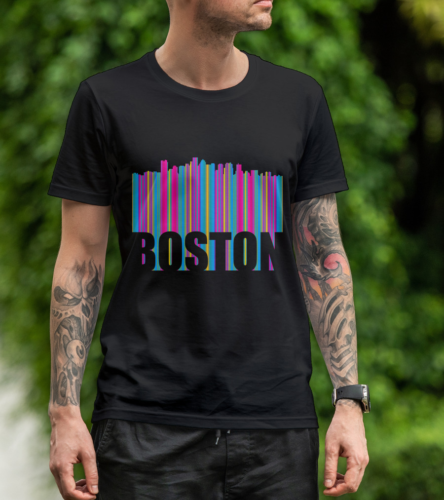 Boston Skyline Colorful Barcode T-Shirt