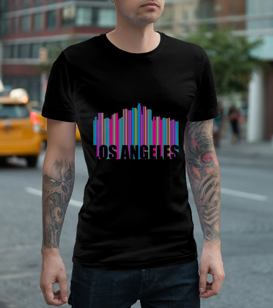 Los Angeles Skyline Vibrant Stripes Fashion T-Shirt