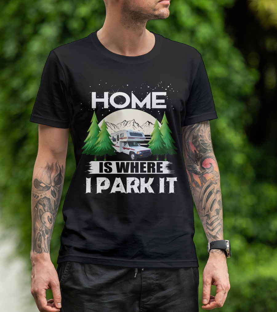 Home Is Where I Park It 1993 Toyota Winnebago Warrior Mountain Adventure Scene T-Shirt