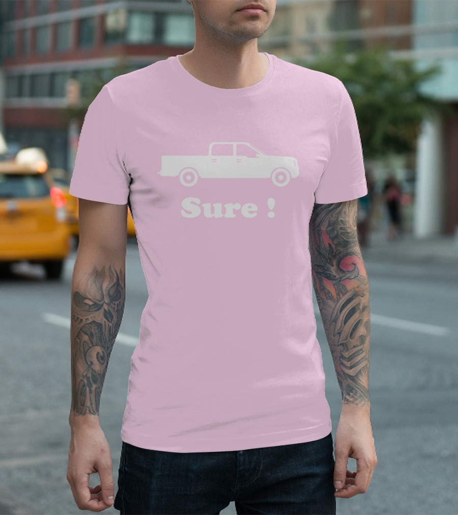 Sure Truck White Silhouette Pink Background T-Shirt