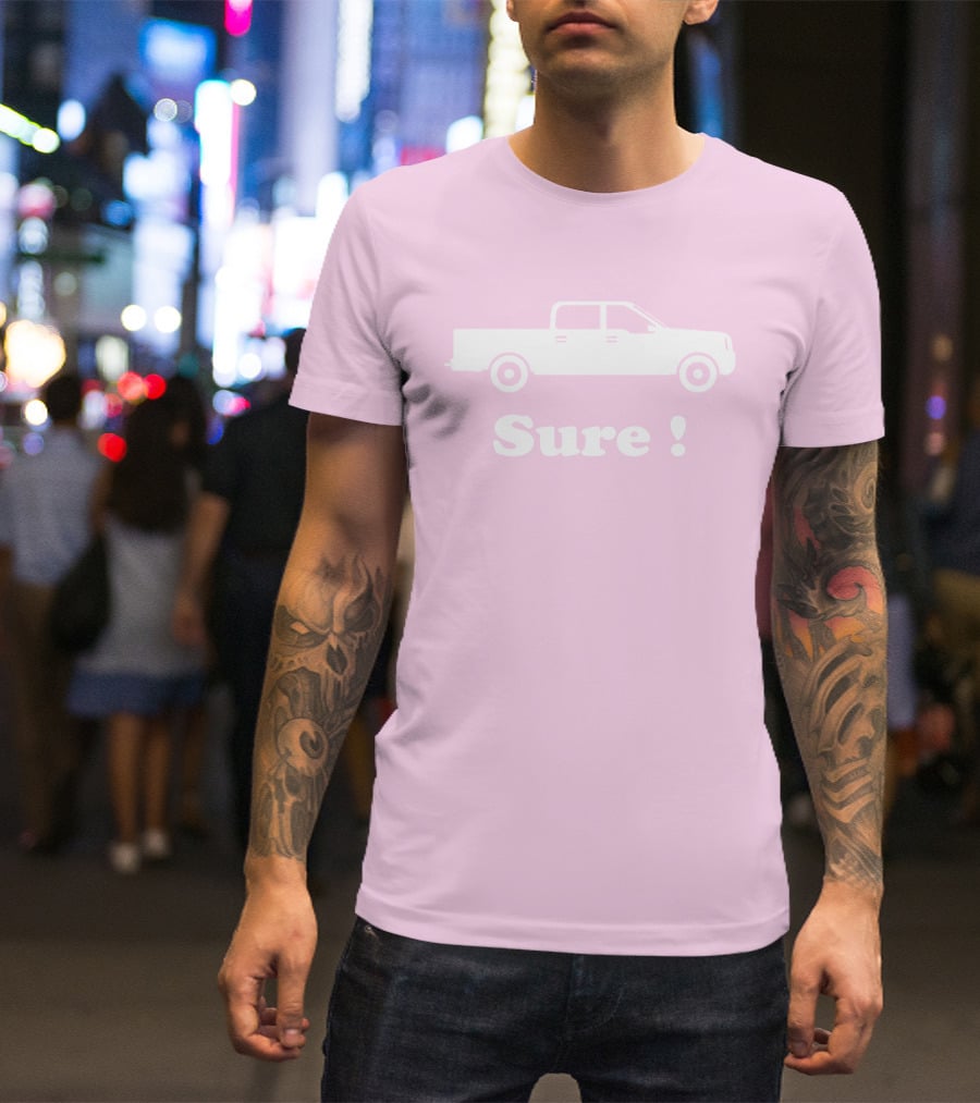 Sure Truck White Silhouette Pink Background T-Shirt