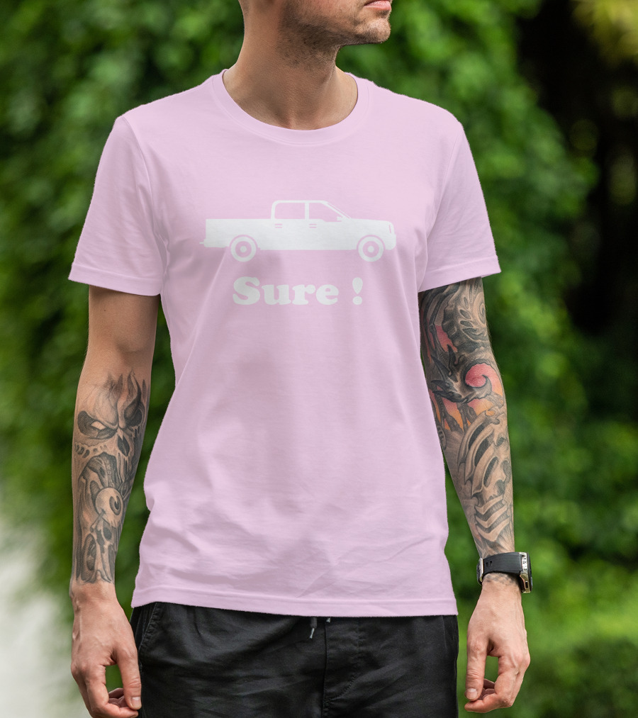 Sure Truck White Silhouette Pink Background T-Shirt