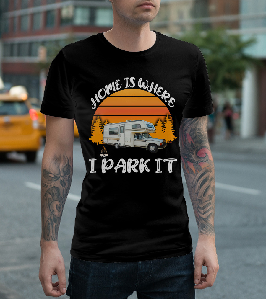 Home Is Where I Park It Toyota Dolphin Camper Sunset Scene T-Shirt