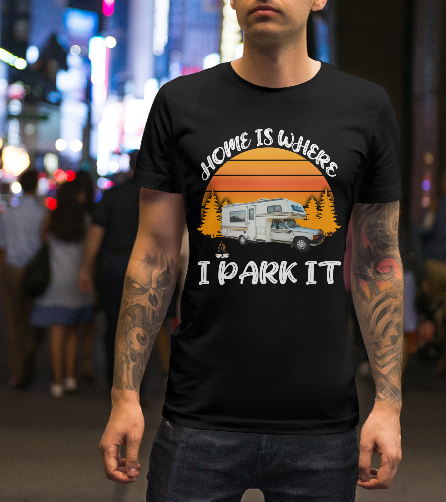 Home Is Where I Park It Toyota Dolphin Camper Sunset Scene T-Shirt