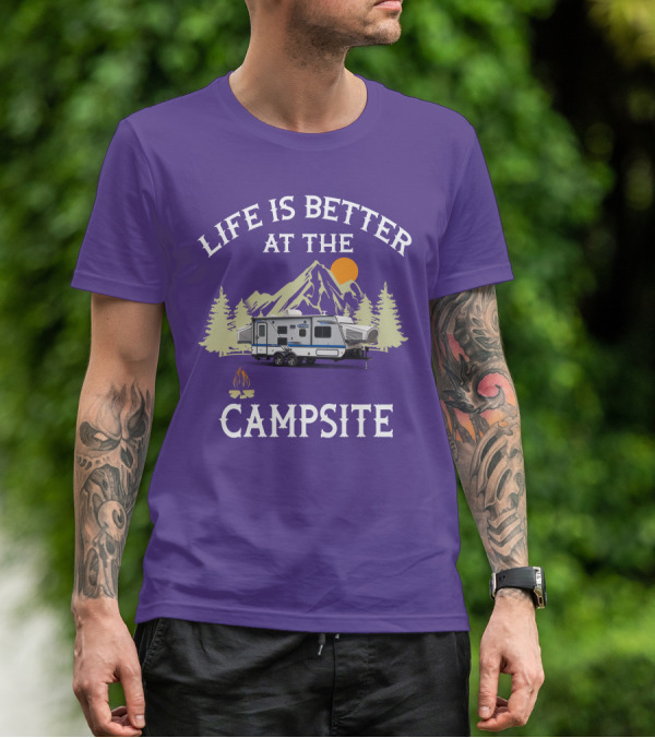 Life Is Better At The Campsite Hybrid Campers Mountain Scene T-Shirt