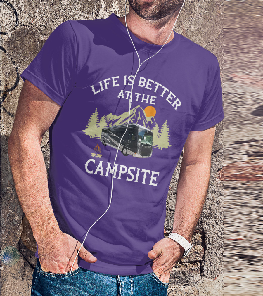 Life Is Better At The Campsite Winnebago 42QL Mountain Sunset Campfire T-Shirt