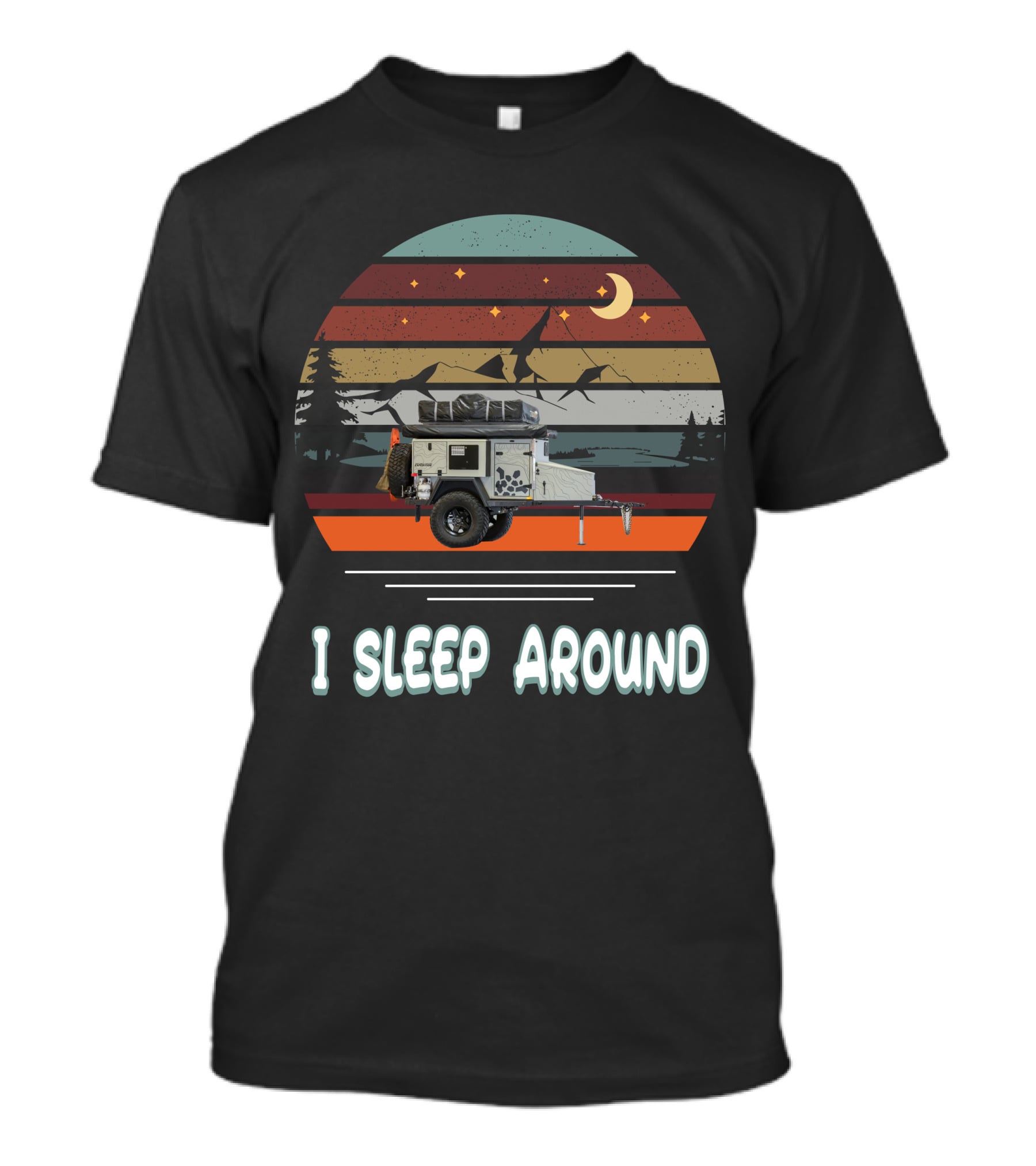Turtleback Trailer I Sleep Around Retro Camping Scene T-Shirt