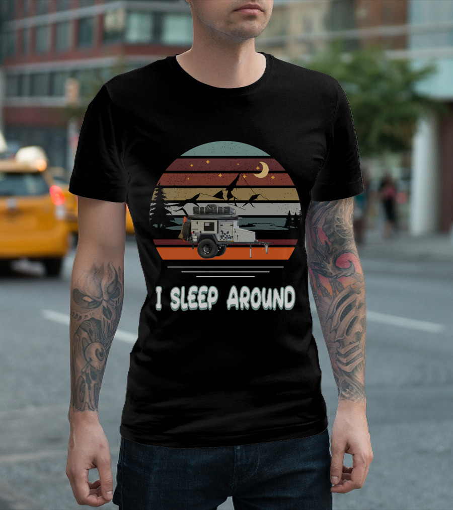 Turtleback Trailer I Sleep Around Retro Camping Scene T-Shirt