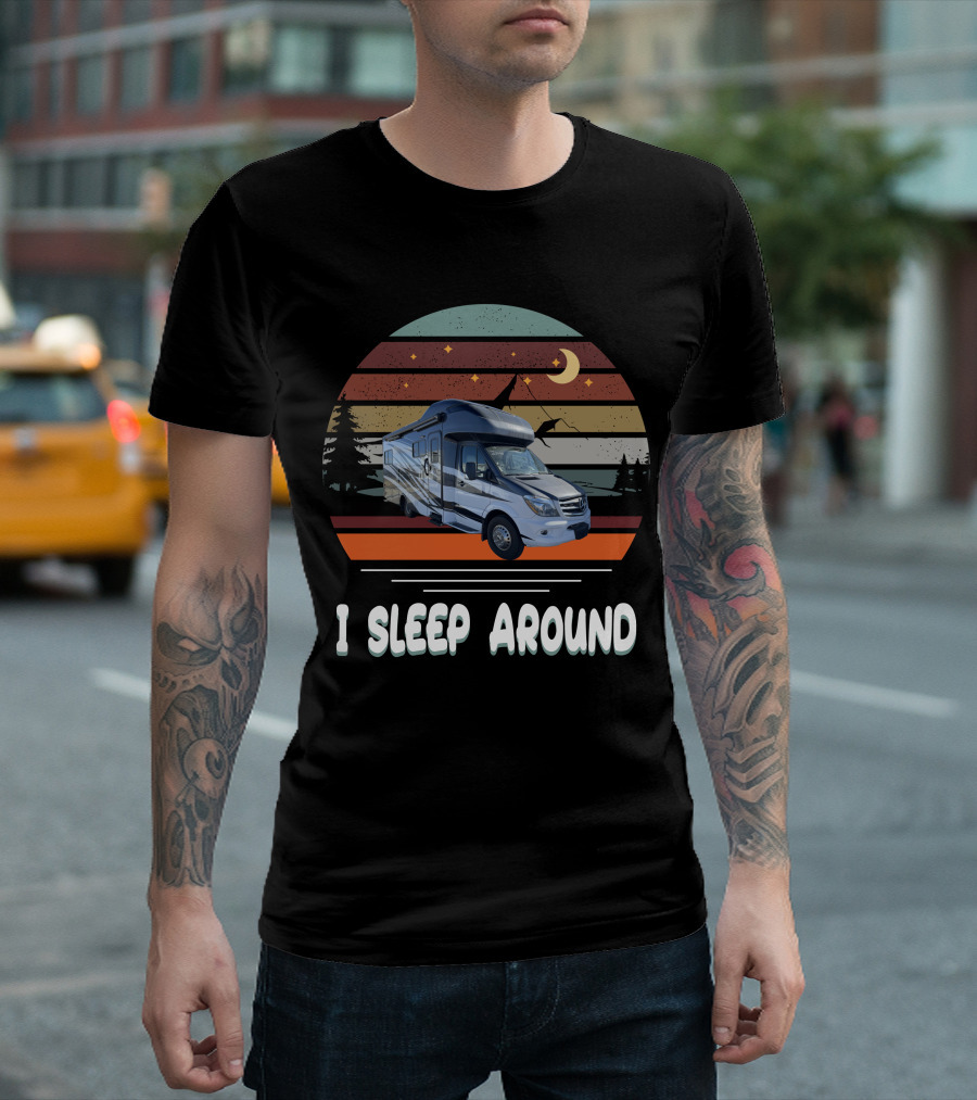 I Sleep Around Tiffin Wayfarer Retro RV Camping Moon Stars T-Shirt