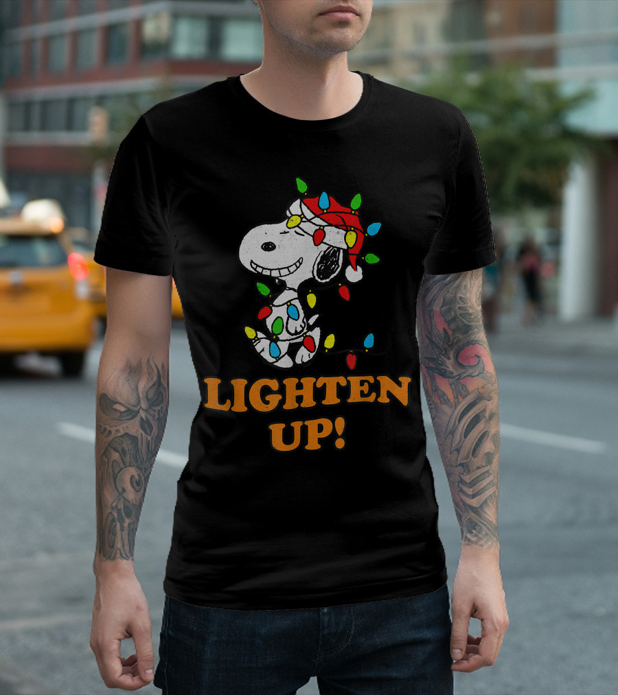Peanuts Snoopy Christmas Lighten Up Lights Santa Hat T-Shirt