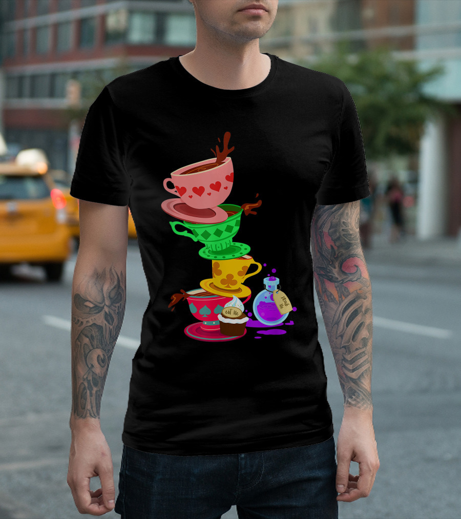 Tea Cups Alice Wonderland Tea Party Potion Card T-Shirt