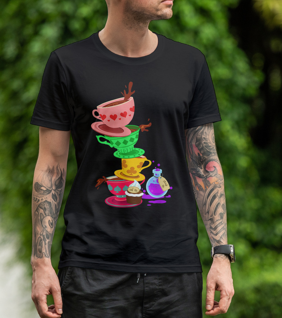 Tea Cups Alice Wonderland Tea Party Potion Card T-Shirt