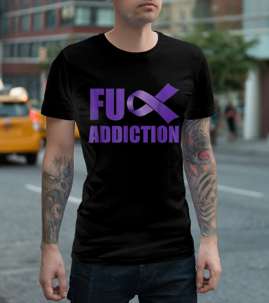 Overdose Awareness Day Purple Ribbon Fu Addiction T-Shirt