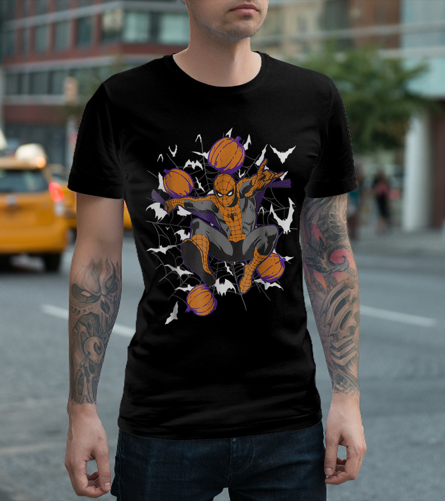 Spider-Man Halloween Web Pumpkins And Bats Marvel T-Shirt