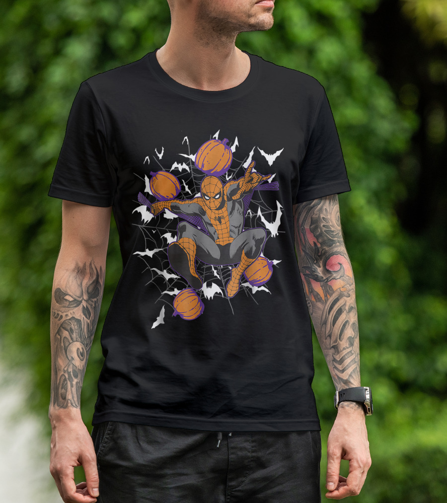 Spider-Man Halloween Web Pumpkins And Bats Marvel T-Shirt