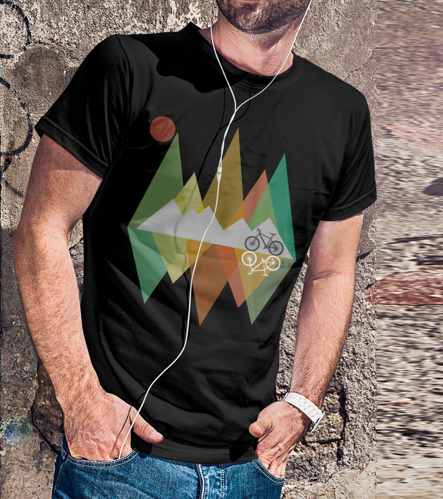 Retro Mountain Bike Vintage Mtb Geometric Mountain Scene T-Shirt