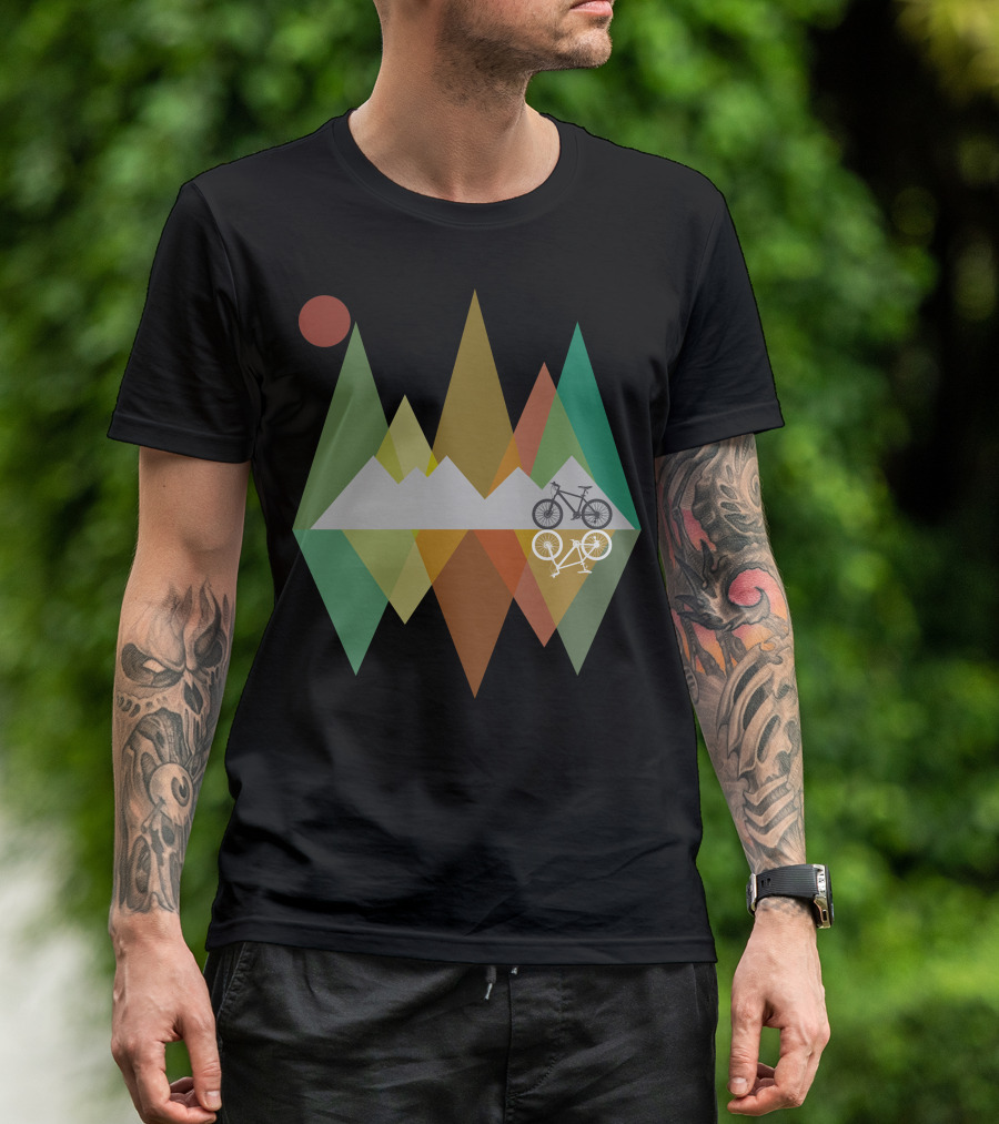 Retro Mountain Bike Vintage Mtb Geometric Mountain Scene T-Shirt