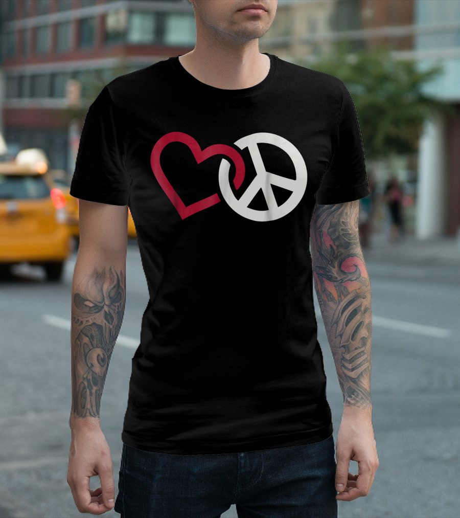 Peace and Red Heart Symbol Combination T-Shirt