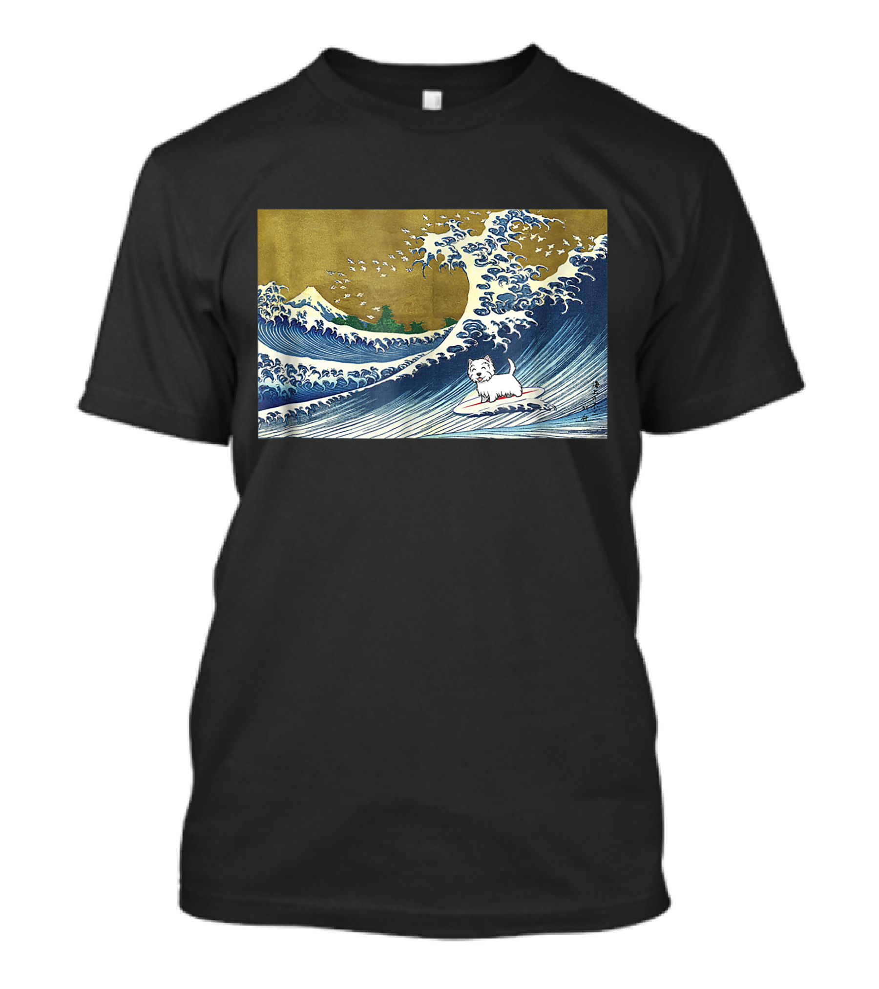 The Great Wave Off Kanagawa Westie Surfing T-Shirt