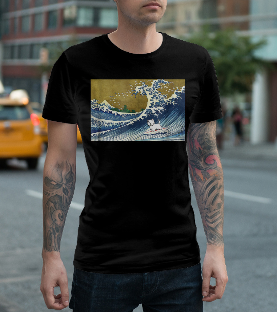 The Great Wave Off Kanagawa Westie Surfing T-Shirt