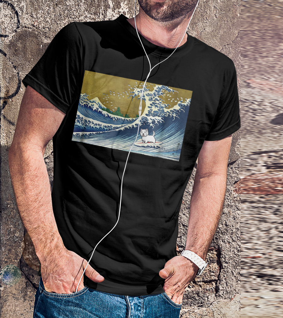 The Great Wave Off Kanagawa Westie Surfing T-Shirt