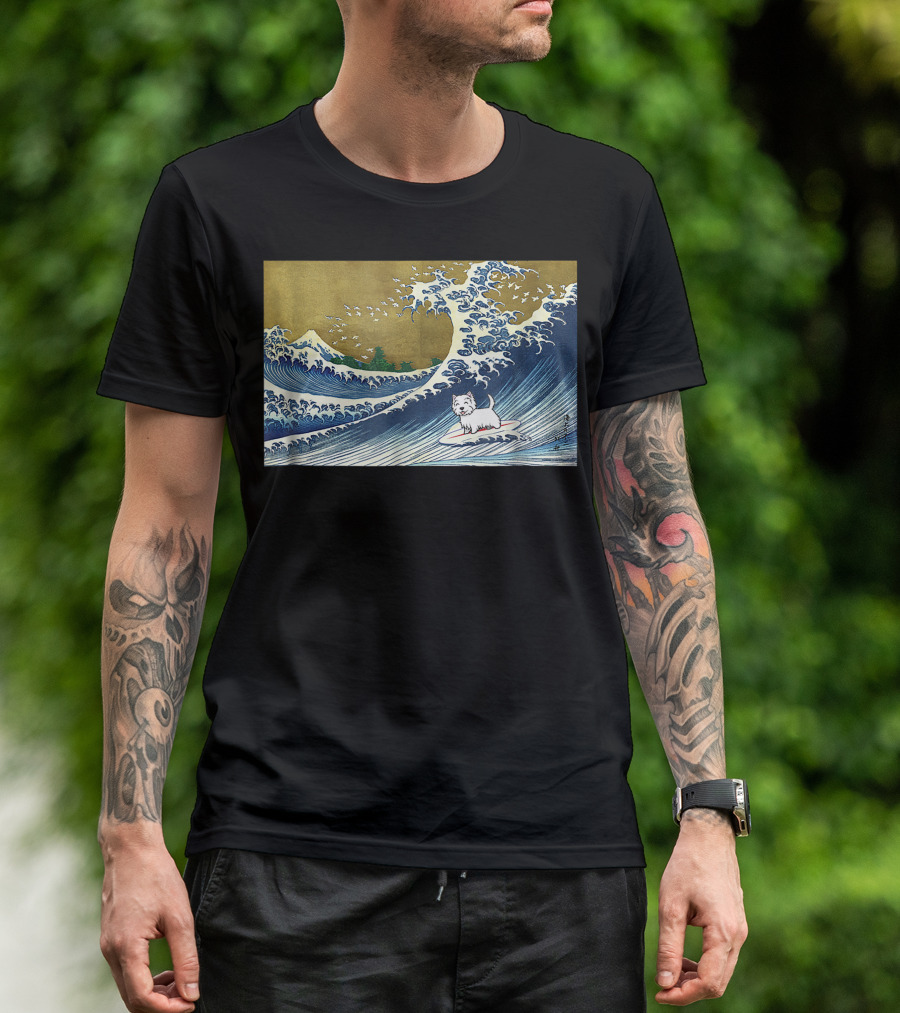 The Great Wave Off Kanagawa Westie Surfing T-Shirt