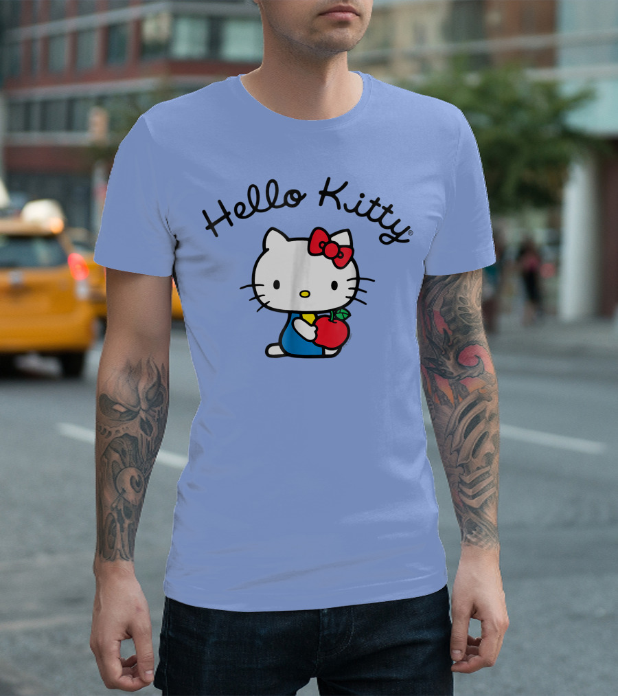 Hello Kitty Retro Sitting With Red Apple T-Shirt