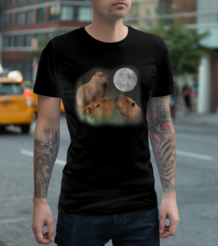 Three Capybaras Moon Cute Animal T-Shirt