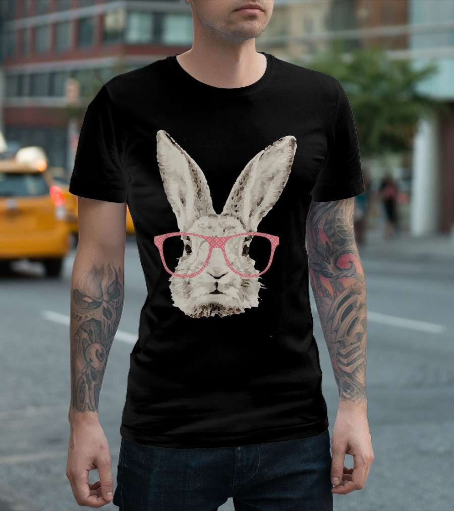 Cute Bunny Pink Glasses Funny Hipster Easter Rabbit T-Shirt