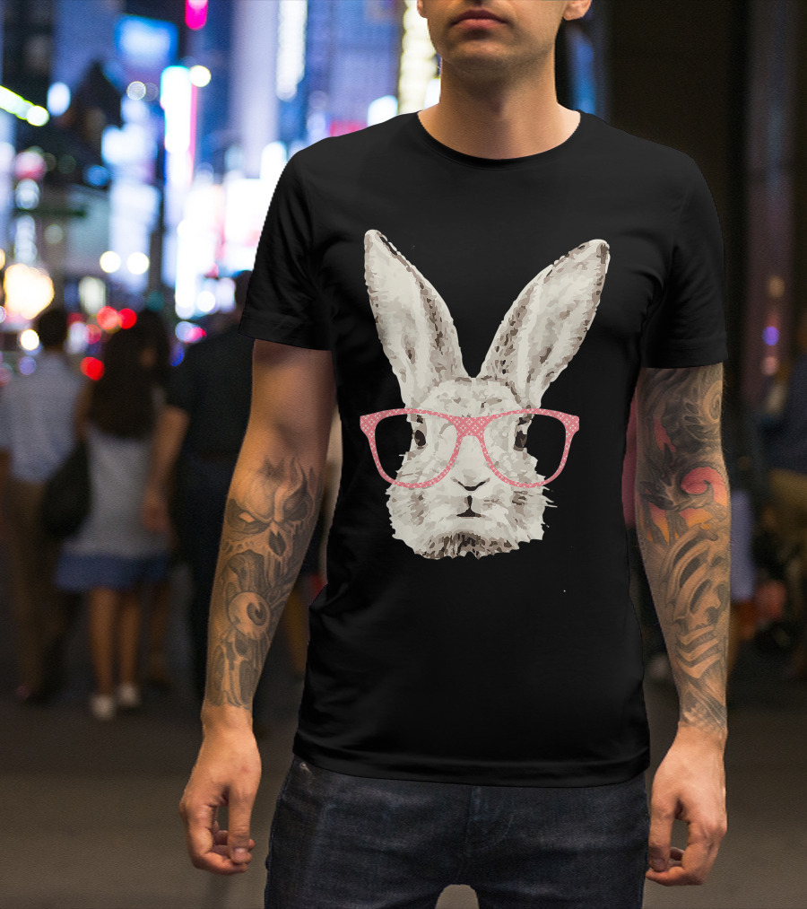 Cute Bunny Pink Glasses Funny Hipster Easter Rabbit T-Shirt