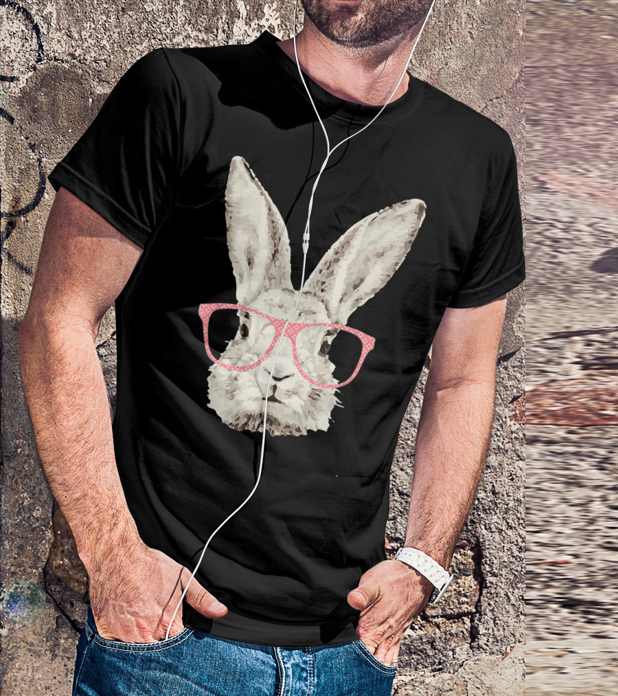 Cute Bunny Pink Glasses Funny Hipster Easter Rabbit T-Shirt