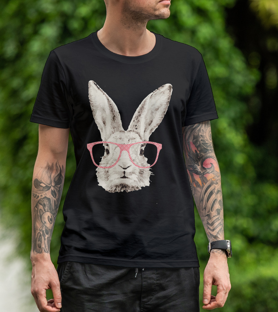 Cute Bunny Pink Glasses Funny Hipster Easter Rabbit T-Shirt