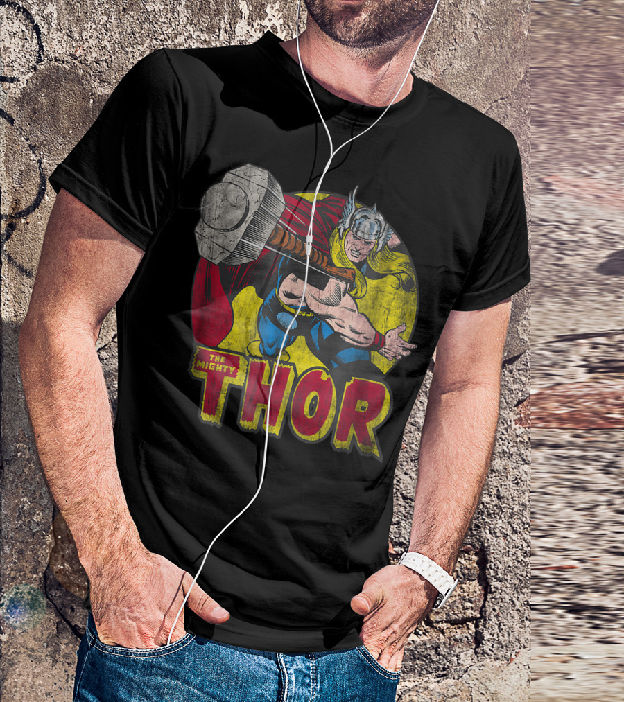 Mighty Thor Vintage Hammer Throw Dynamic Comic T-Shirt