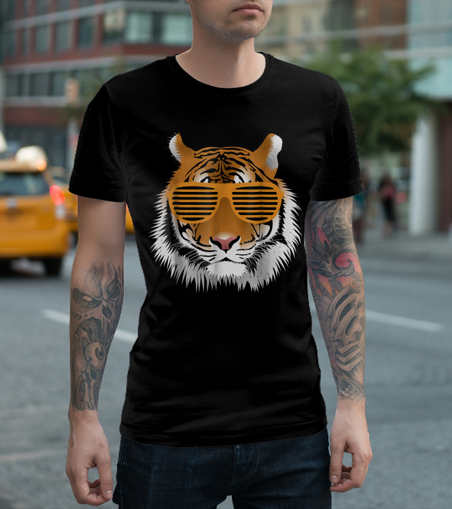 Birthday For Boy Cool Tiger Striped Animal Sunglasses Party T-Shirt