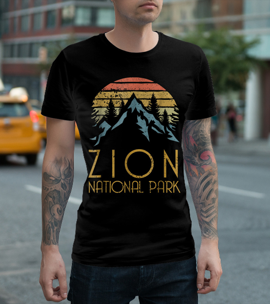 Vintage Retro Zion National Park Utah Sunset Mountain Pines T-Shirt