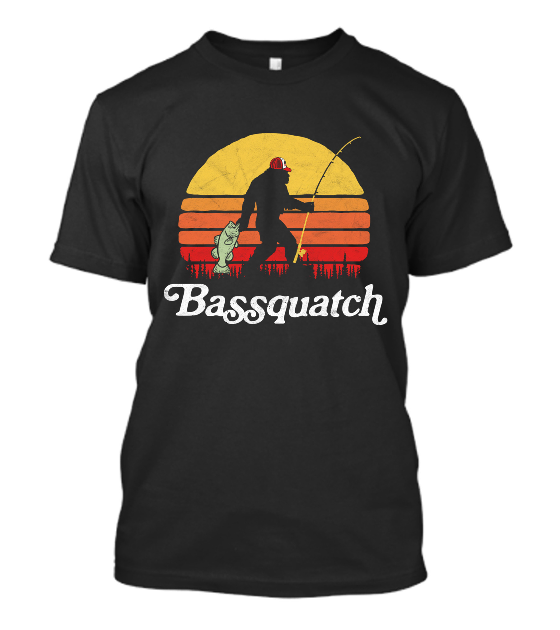 Bassquatch Vintage Style Sunset Fishing T-Shirt