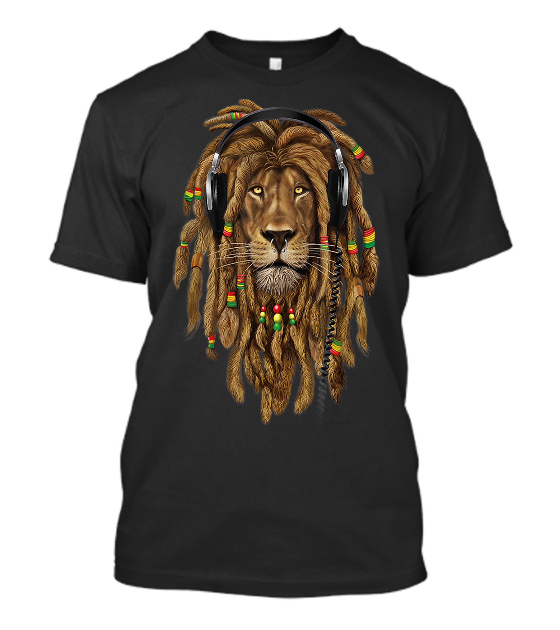 Rasta Lion Dreadlocks Headphones Reggae Rastafari Lover T-Shirt