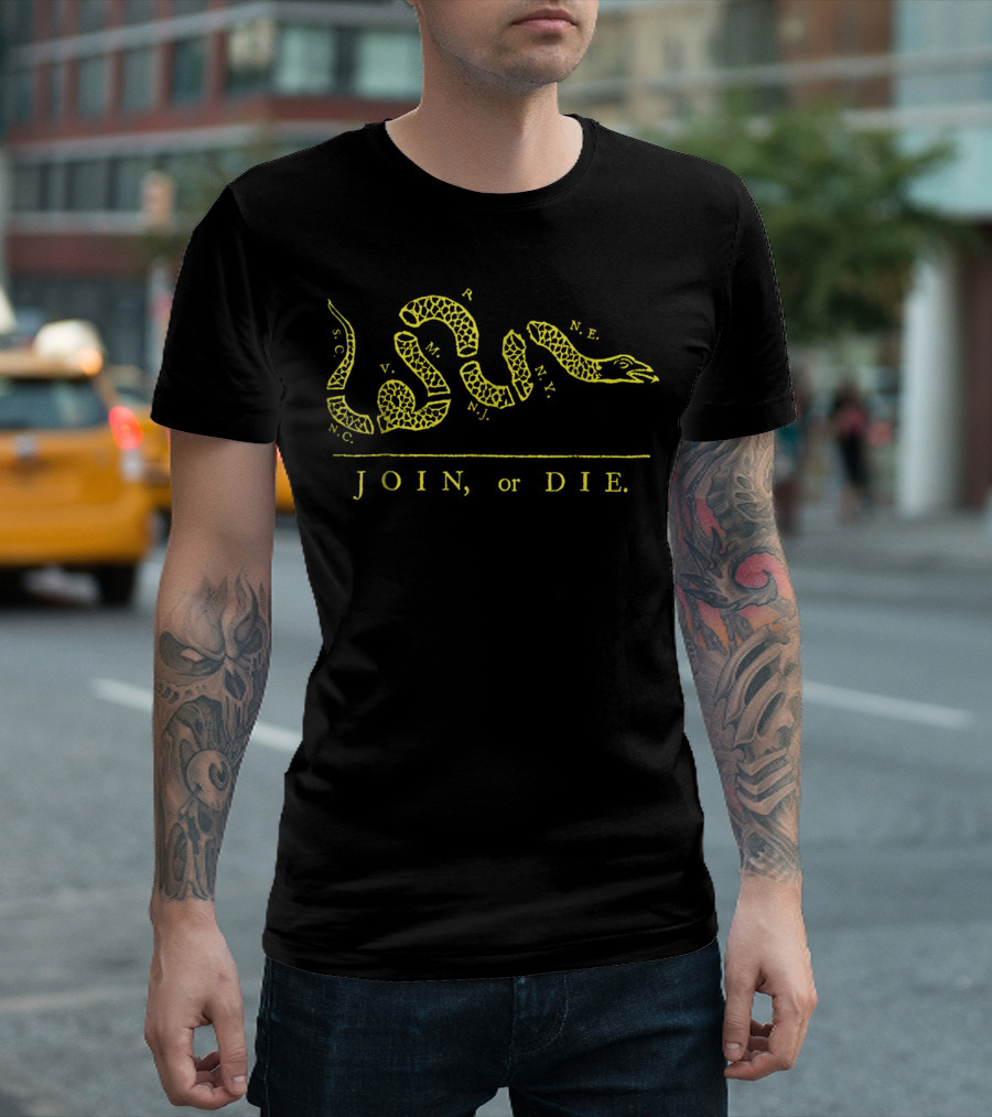 Join Or Die Yellow Snake Segments With State Abbreviations T-Shirt