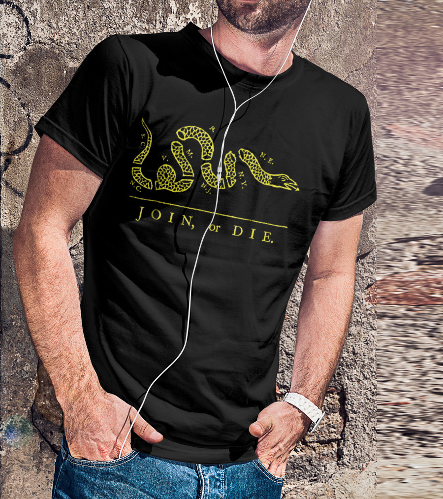 Join Or Die Yellow Snake Segments With State Abbreviations T-Shirt