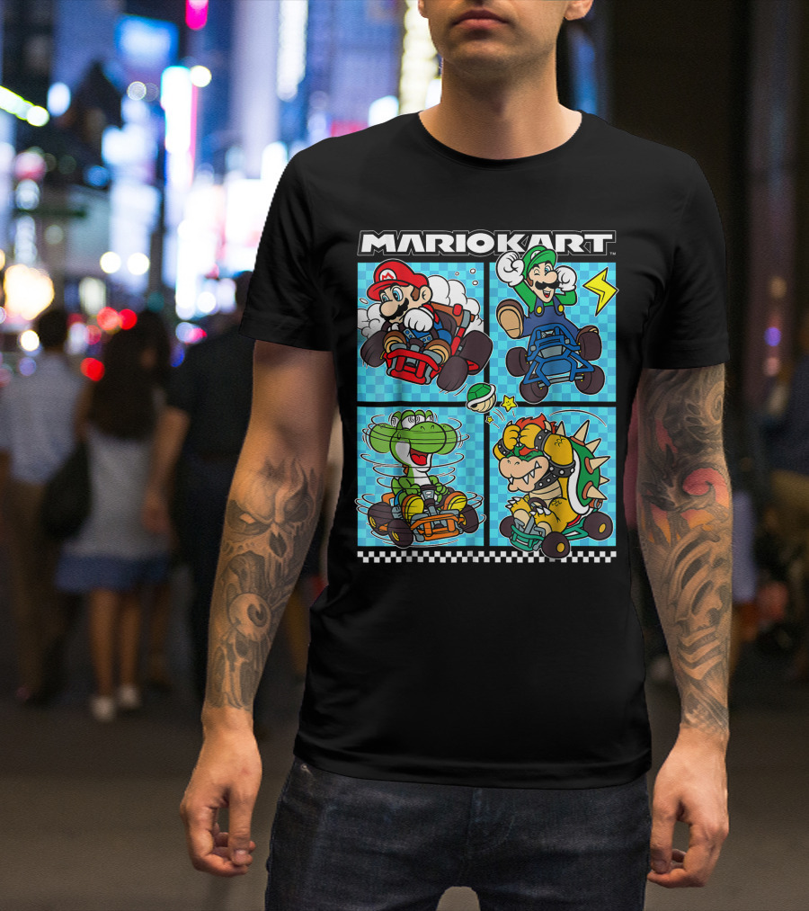 MARIO KART MARIO LUIGI YOSHI BOWSER GROUP ICONIC CHARACTERS RACING ACTION T-Shirt
