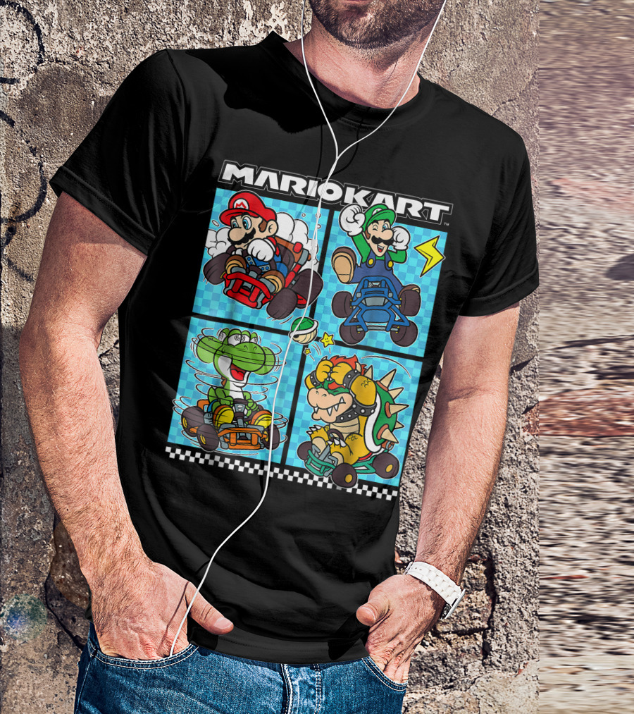MARIO KART MARIO LUIGI YOSHI BOWSER GROUP ICONIC CHARACTERS RACING ACTION T-Shirt