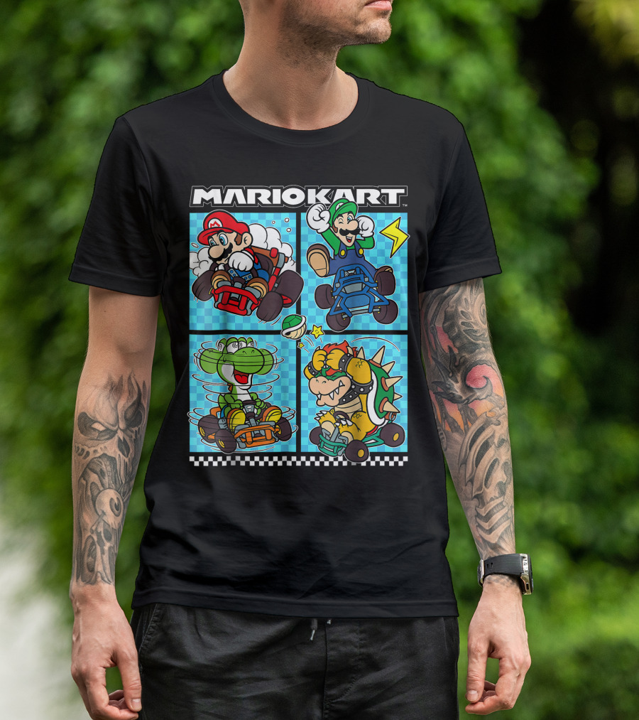 MARIO KART MARIO LUIGI YOSHI BOWSER GROUP ICONIC CHARACTERS RACING ACTION T-Shirt