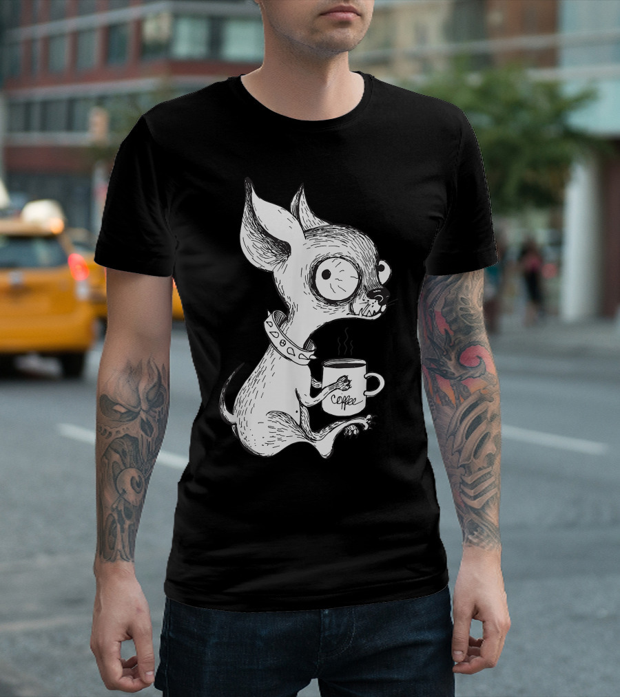 Cute Unique Chihuahua Coffee Lover with Mug T-Shirt