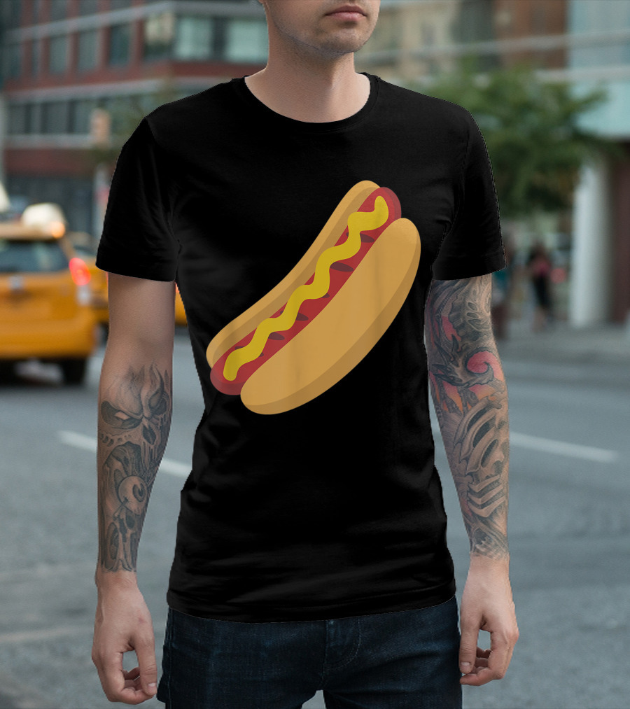Emoji Hot Dog Sausage Drizzled Mustard Emoticon Baseball Sms T-Shirt